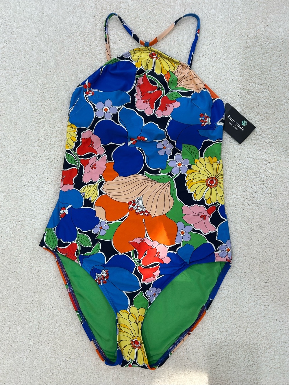 Kate Spade 60’s 70’s Retro Mod Floral High Neck One Piece Swimsuit Size S NWT - Picture 2 of 9